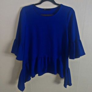 Gibson Blue Flowy Peplum Bell Sleeves Top